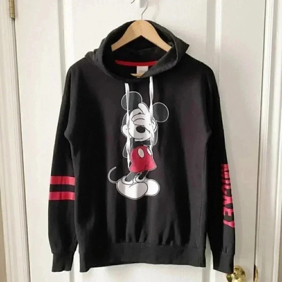 Disney Mickey Mouse Hoodie Sweatshirt Fleece Pullover Black Red Size Medium - Picture 3 of 14